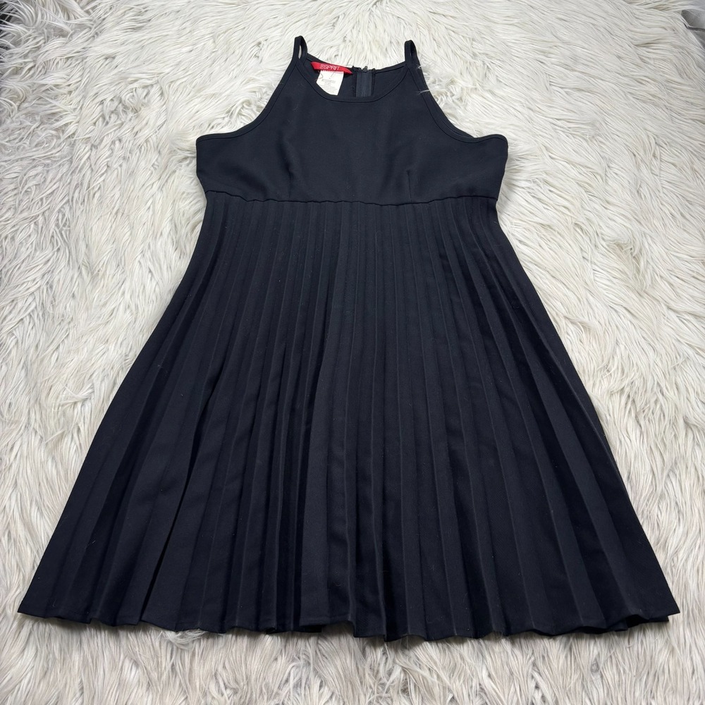 90's Espirit Women's S Black High Neck Pleated Fit Flare Dress Tenniscore Preppy